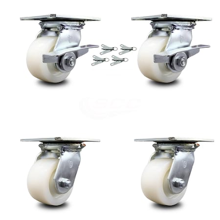 Service Caster 4 Inch Nylon Caster Set with Ball Bearing 4 Swivel Lock and 2 Brake SCC SCC-35S420-NYB-SLB-BSL-2-BSL-2